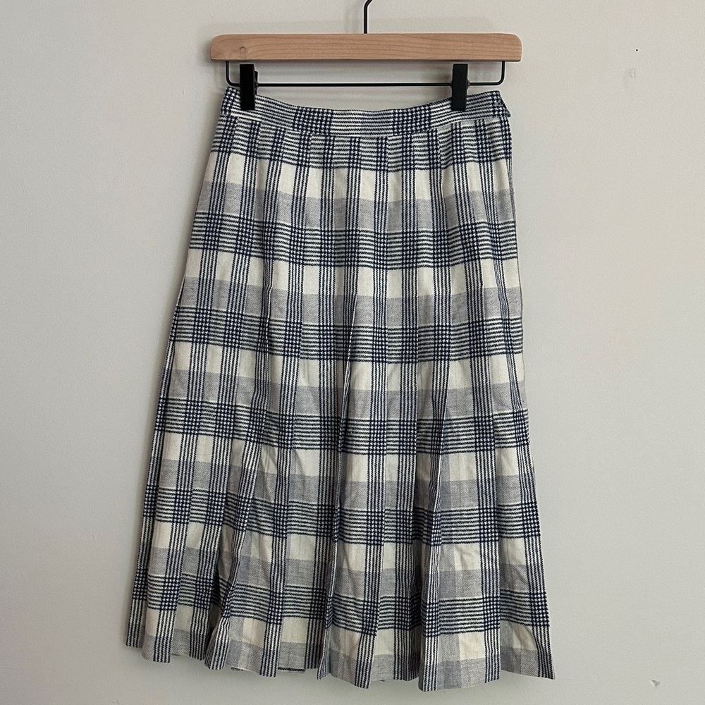 Vintage Pendleton Tartan Plaid Wool Pleated Tea Length Skirt
